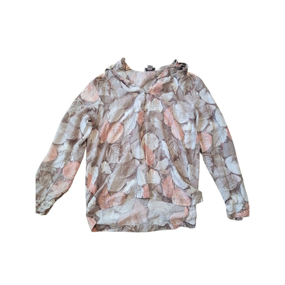 VTG Stunt‎ Women's Size M Leaf Button Down Top 100% Silk Retro Novelty Print